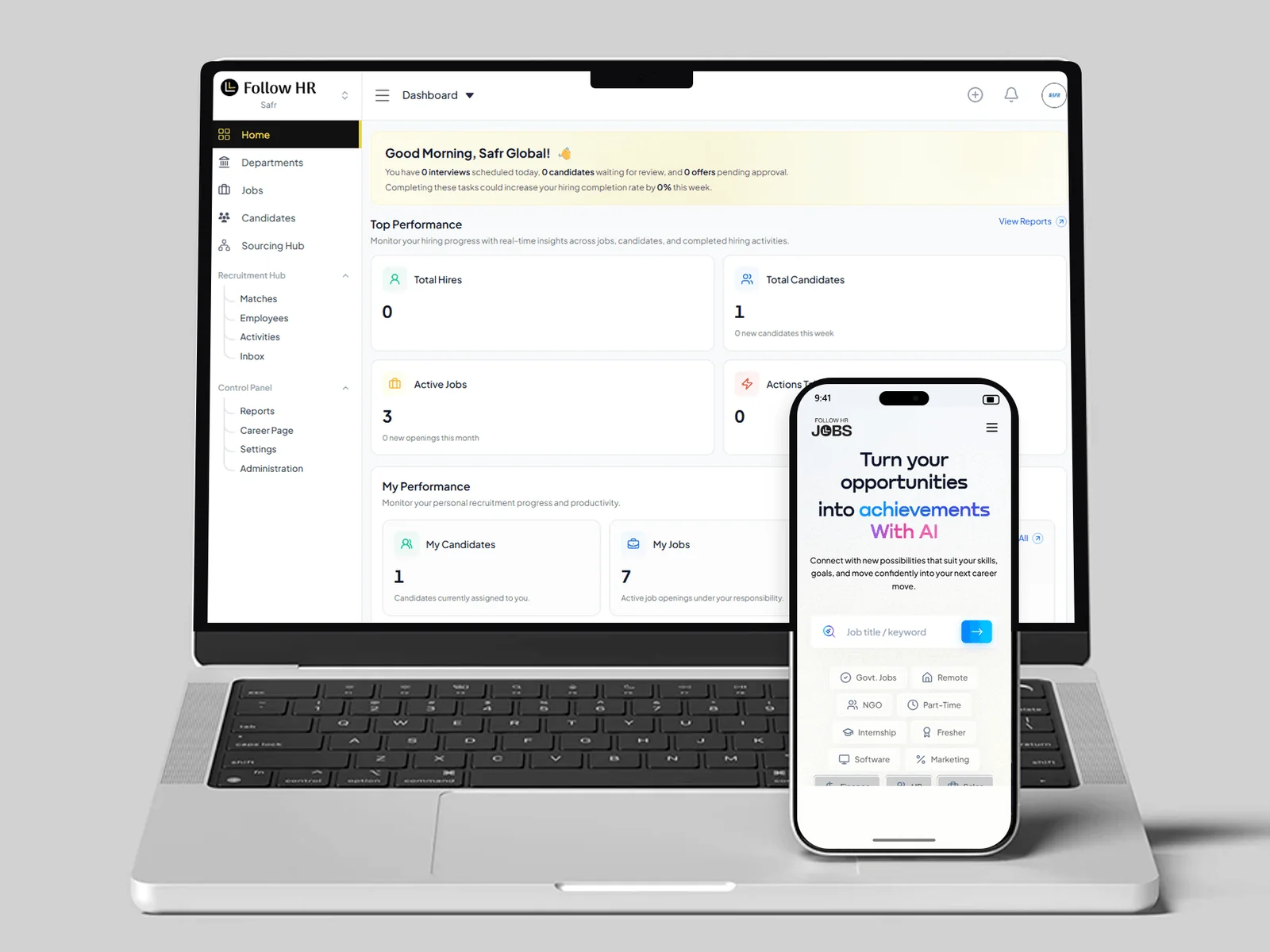 Follow HR App - Laptop and Mobile View