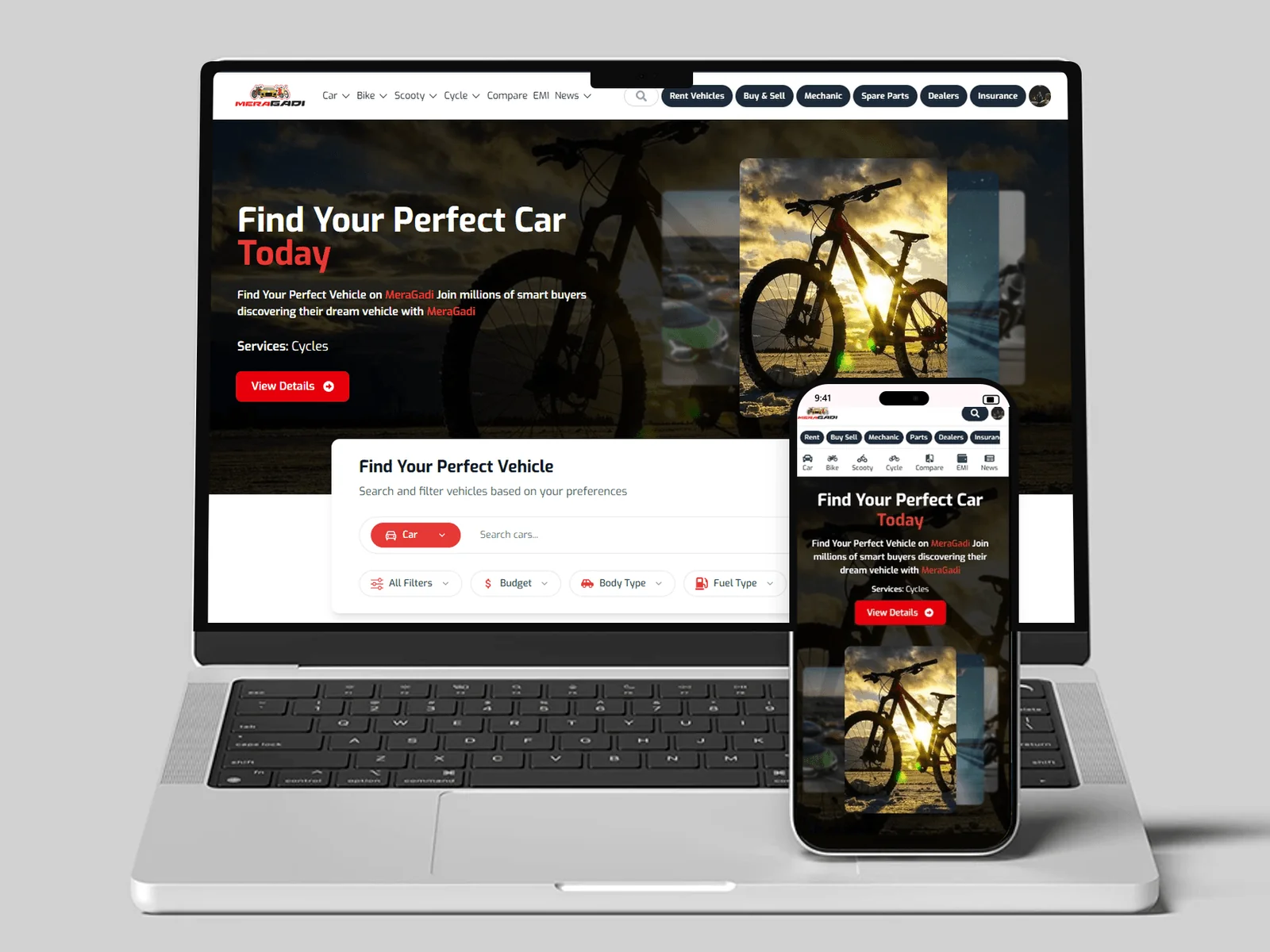 MeraGadi - Laptop and Mobile View
